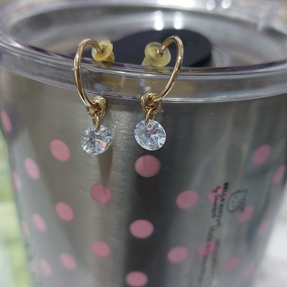 Hoop Stud Earring With Dangling Rhinestone - Picture 1 of 5